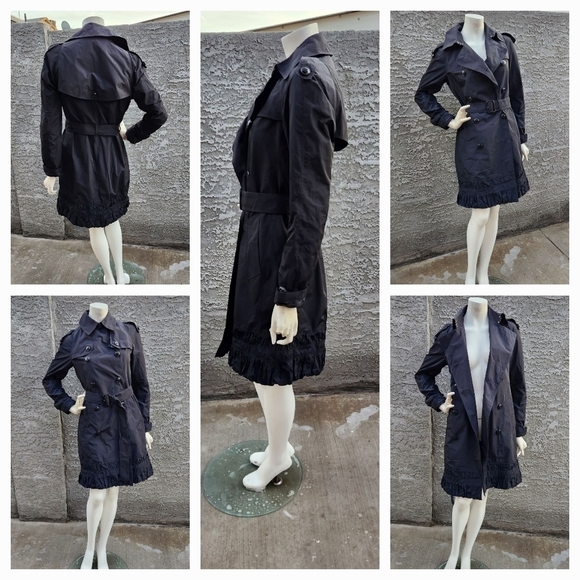 Burberry London Navy‎ Double Breasted Ruffle Jacket - Picture 1 of 7